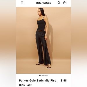 NWT !!! REFORMATION Gale Satin Mid Rise Bias Pant - SMALL Petite - Black